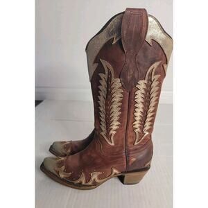 Circle G By Corral Western Boots Womens 7 Cognac Studded Overlay Snip Toe L2042